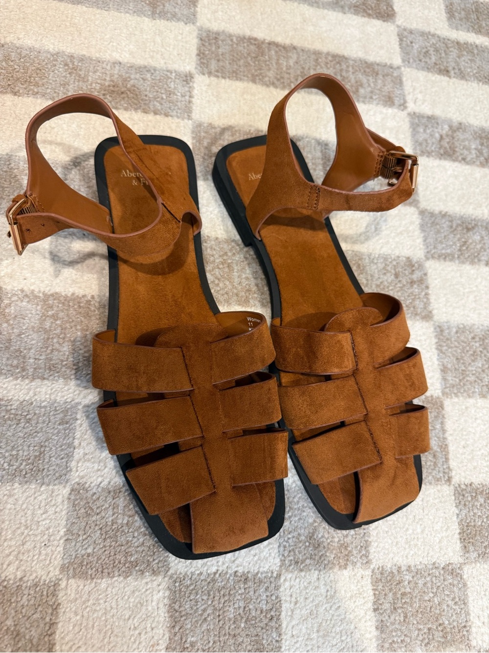 Abercrombie & Fitch Brown Suede Strappy Ankle Buckle Sandals